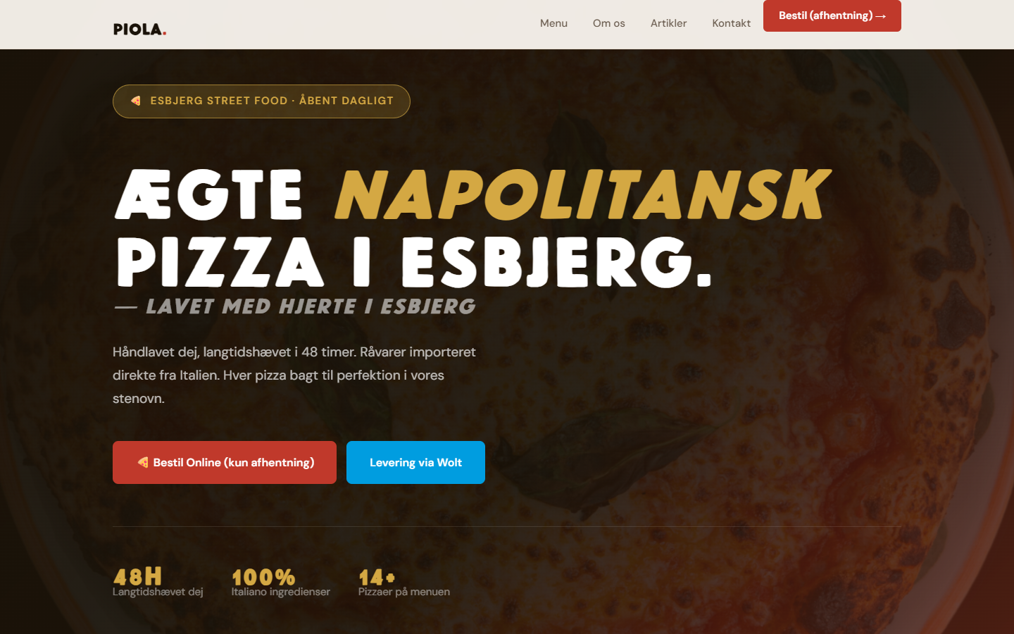 Piola Pizza website home page, built by Sakib Islam