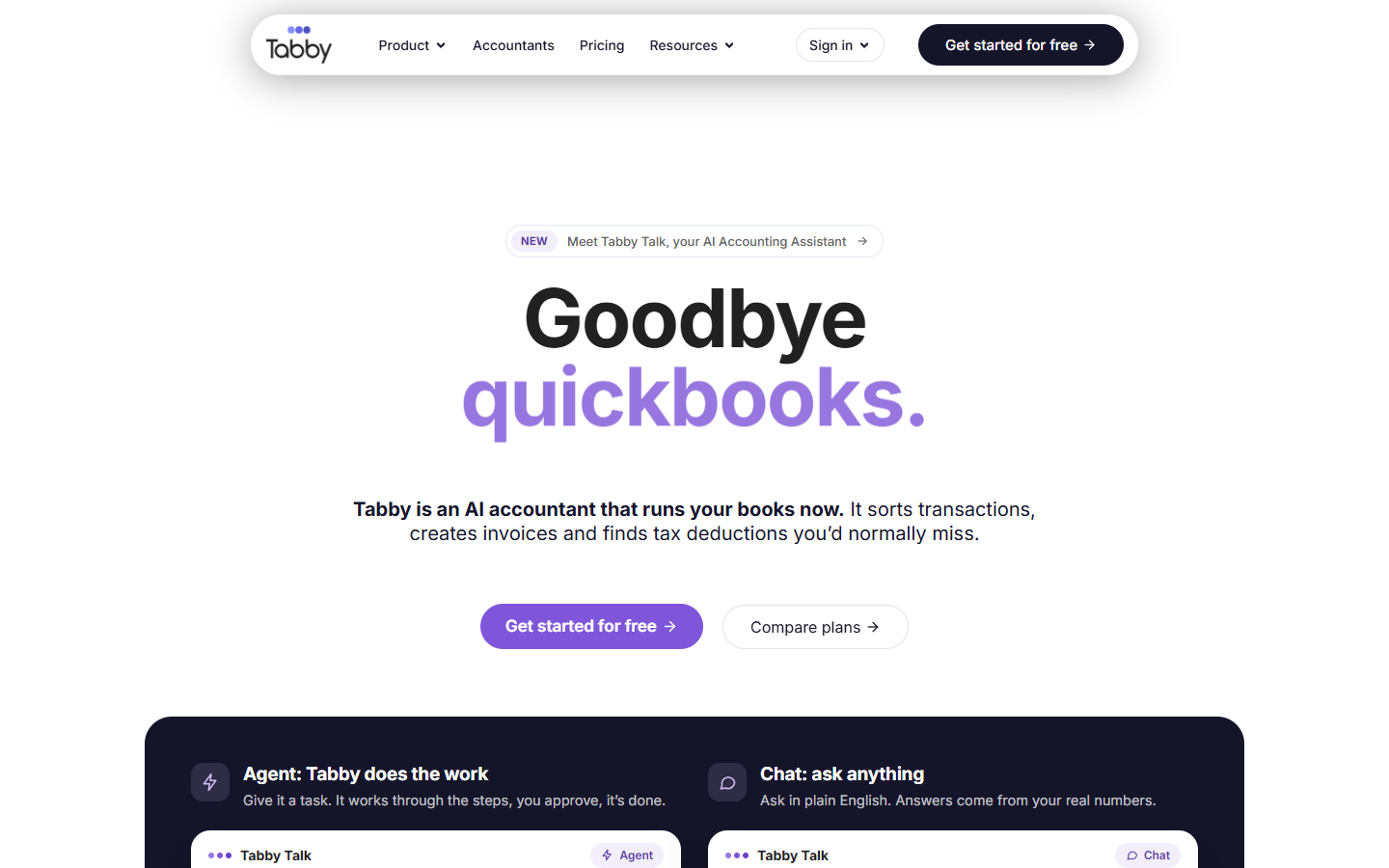 Tabby website home page, built by Sakib Islam